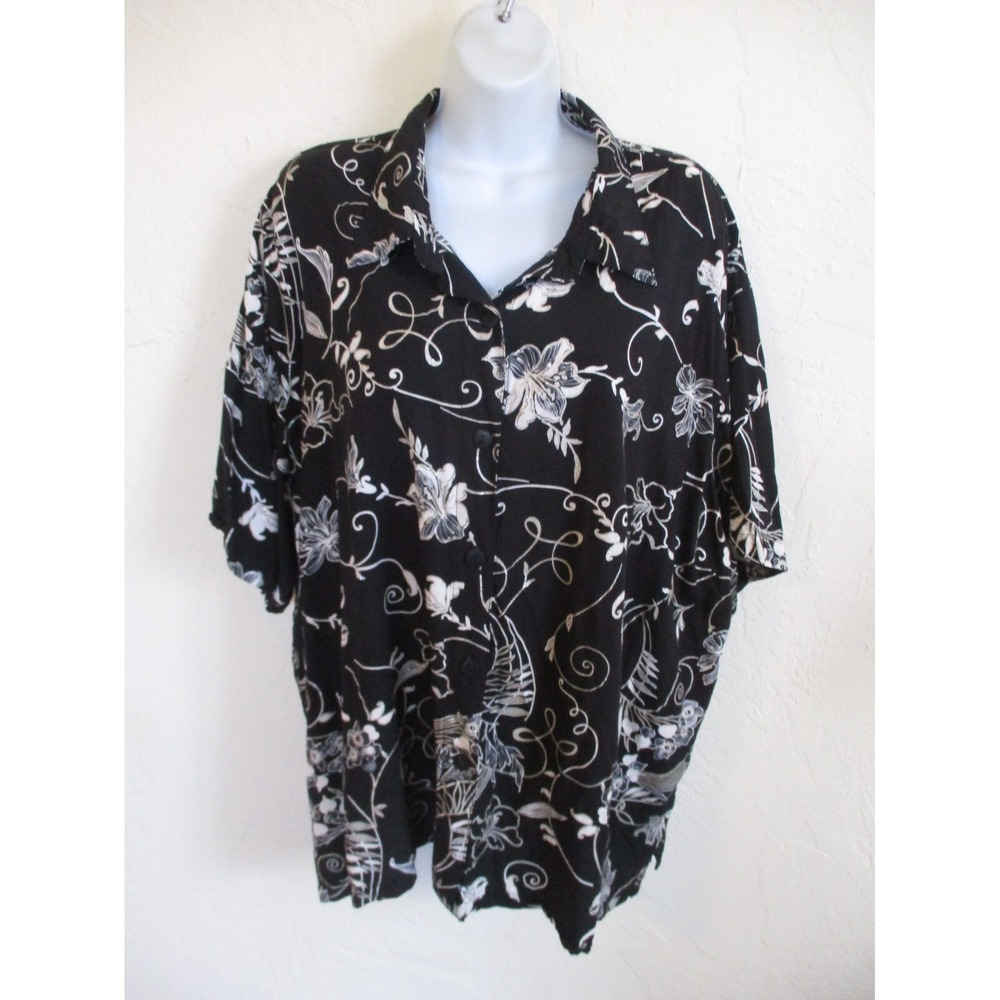 We Be Bop 90's Floral Print Black Big Shirt Size 2X Silver Metallic Sparkle